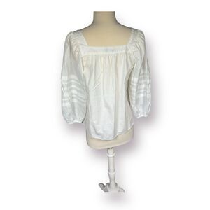 Madewell Square-Neck White Top Cottage Core Pleat Balloon Puff Sleeve Size Small